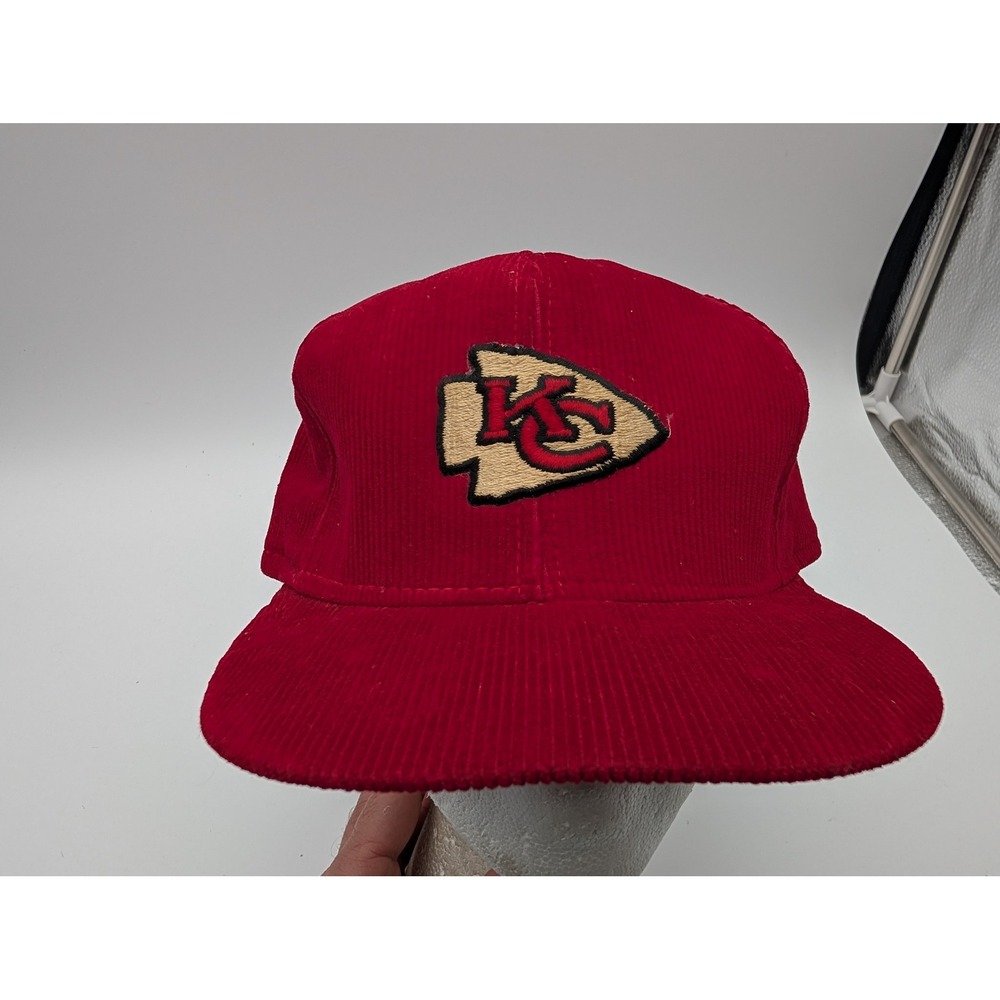 Vintage Kansas City Chiefs AJD Red Corduroy Snapback Hat Made in USA Mens OSFM